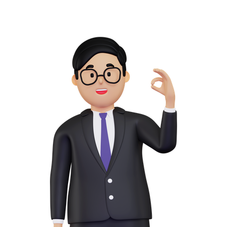Businessman showing ok hand gesture 3D Illustration