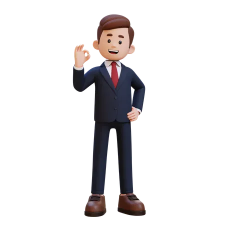 3 D Businessman Character Give Ok Sign 3D Illustration
