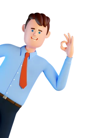 3 D Man With Ok Gesture Businessman Peeking Out With Ok Gesture Template 3 D Image 3 D Render 3D Illustration