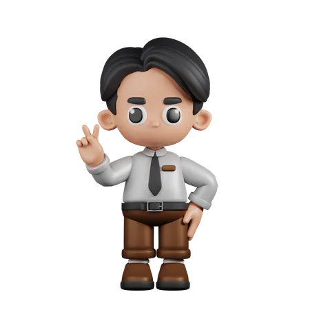 Businessman Showing Peace Sign  3D Illustration