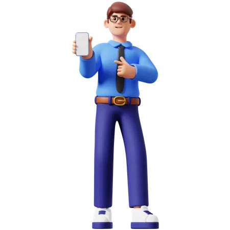 Businessman Showing Smartphone  3D Illustration