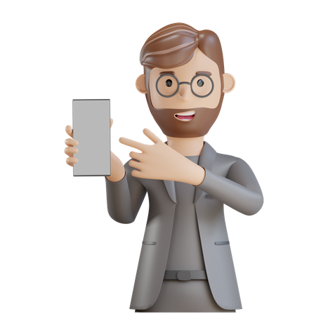 Businessman showing smartphone  3D Illustration