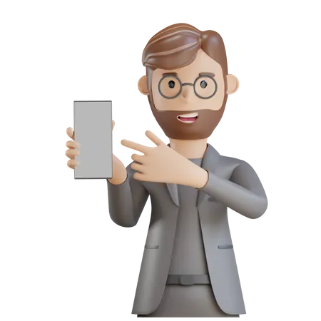 Businessman showing smartphone  3D Illustration