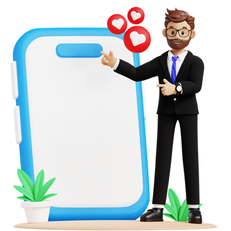 Businessman Showing Smartphone  3D Illustration