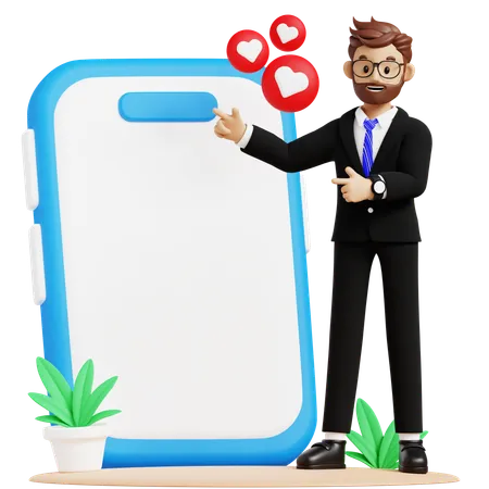 Businessman Showing Smartphone  3D Illustration