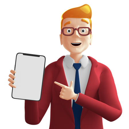 Businessman showing smartphone  3D Illustration