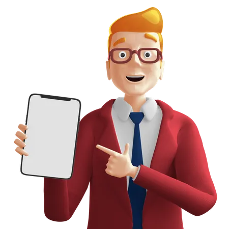 Businessman showing smartphone  3D Illustration
