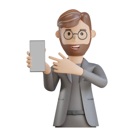 Businessman showing smartphone 3D Illustration