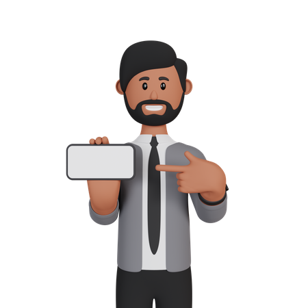 Businessman showing smartphone with blank screen  3D Icon