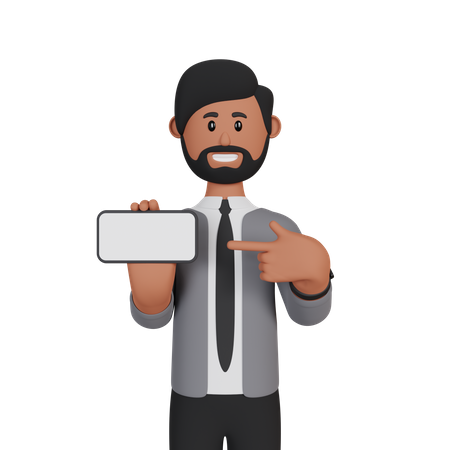 Businessman showing smartphone with blank screen  3D Illustration