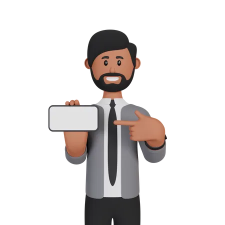 Businessman showing smartphone with blank screen  3D Illustration