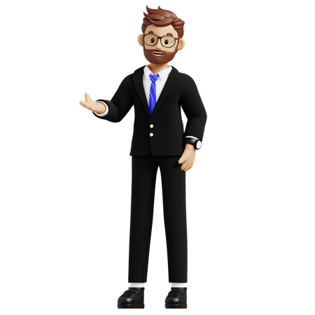 Businessman Showing Something  3D Illustration