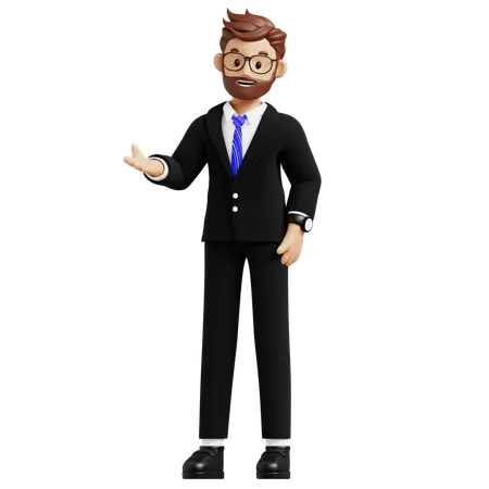 Businessman Showing Something  3D Illustration