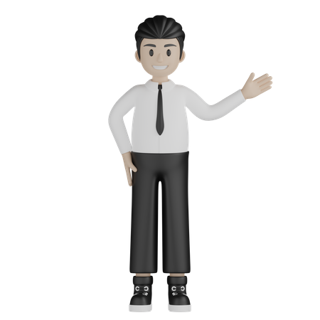 Businessman showing something at right  3D Icon