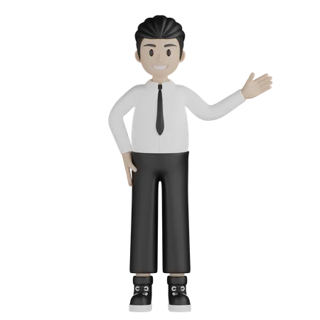 Businessman showing something at right 3D Illustration