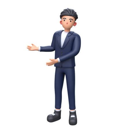 Businessman showing something in left side  3D Illustration