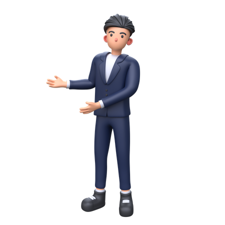 Businessman showing something in left side  3D Illustration