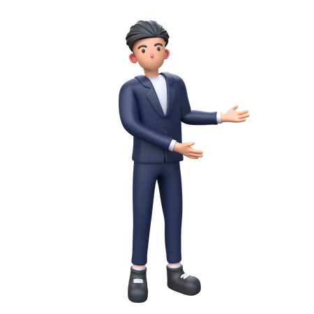 Businessman showing something in right side  3D Illustration