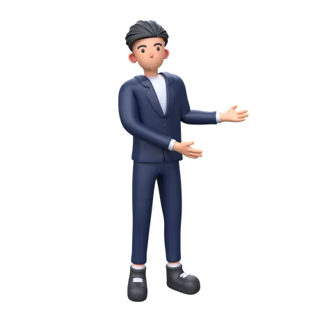 Businessman showing something in right side  3D Illustration