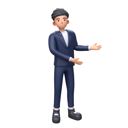 Businessman showing something in right side 3D Illustration