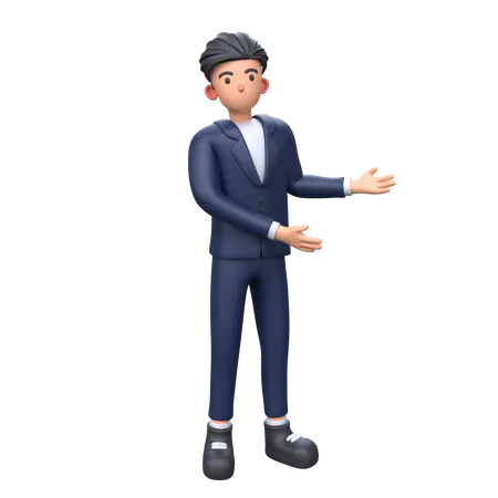 Businessman showing something in right side 3D Illustration