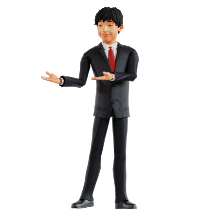 Businessman Showing Something Left  3D Illustration