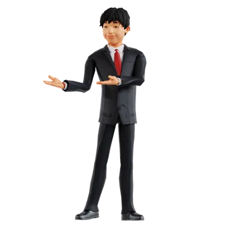 Businessman Showing Something Left  3D Illustration