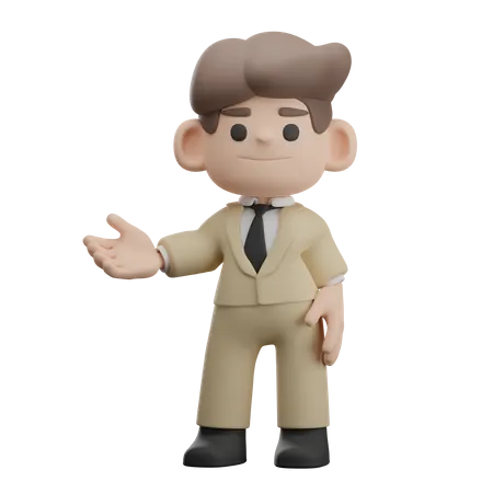 Businessman showing something left  3D Illustration