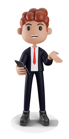 Businessman showing something while using mobile  3D Icon