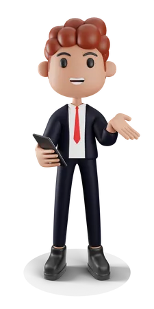 Businessman showing something while using mobile  3D Illustration