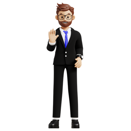 Businessman Showing Stop Hand Sign  3D Illustration