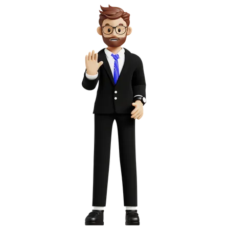 Businessman Showing Stop Hand Sign  3D Illustration