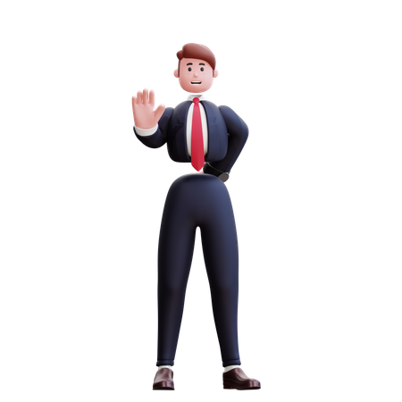 Businessman showing stop sign  3D Icon