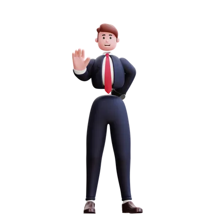 Businessman showing stop sign  3D Illustration