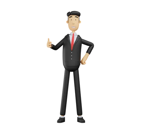 3 D Bussiness Man Character Give One Thumbs Up Gesture 3D Illustration