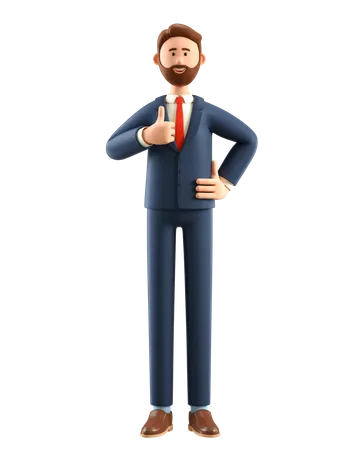Businessman showing thumbs up hand gesture 3D Illustration