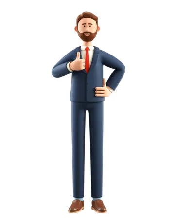 Businessman showing thumbs up hand gesture  3D Illustration