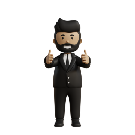 Businessman showing thumbs up with both hands 3D Illustration