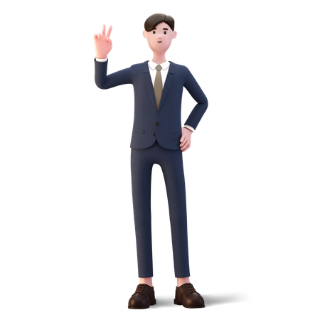 Businessman showing victory  3D Illustration