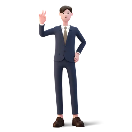 Businessman showing victory  3D Illustration