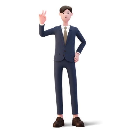 Businessman showing victory 3D Illustration