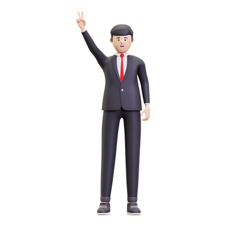 Businessman Showing Victory Sign  3D Illustration