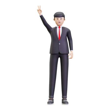 Businessman Showing Victory Sign  3D Icon