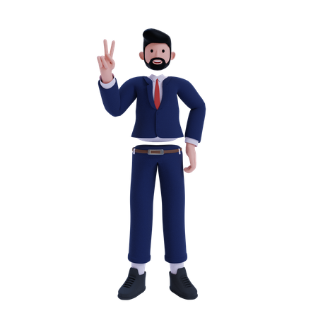 Businessman showing victory sign  3D Illustration