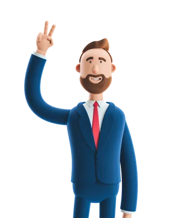 Businessman Showing Victory Sign  3D Illustration