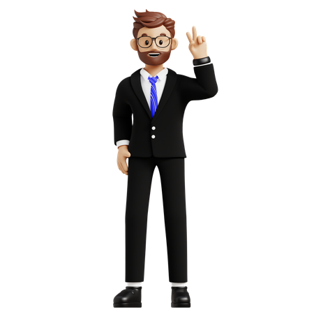 Businessman Showing Victory Sign  3D Illustration