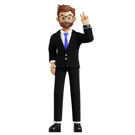 Businessman Showing Victory Sign  3D Illustration