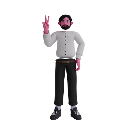 Businessman showing victory sign  3D Illustration