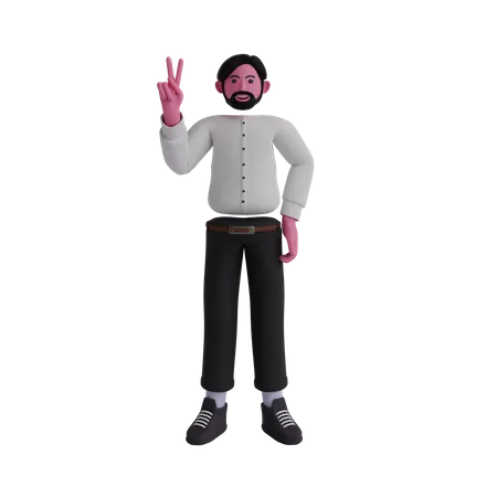 Businessman showing victory sign  3D Illustration