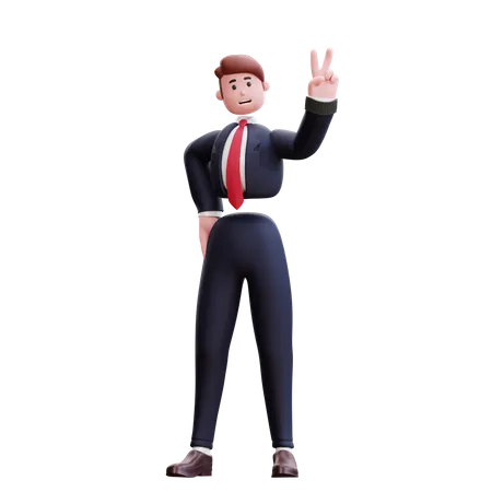 Businessman showing victory sign  3D Illustration